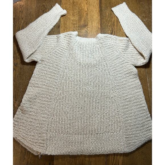 Anthropologie Moth Chunky Knit Swing Sweater in Cream Zipper Accent Alpaca Sz L - Picture 7 of 10
